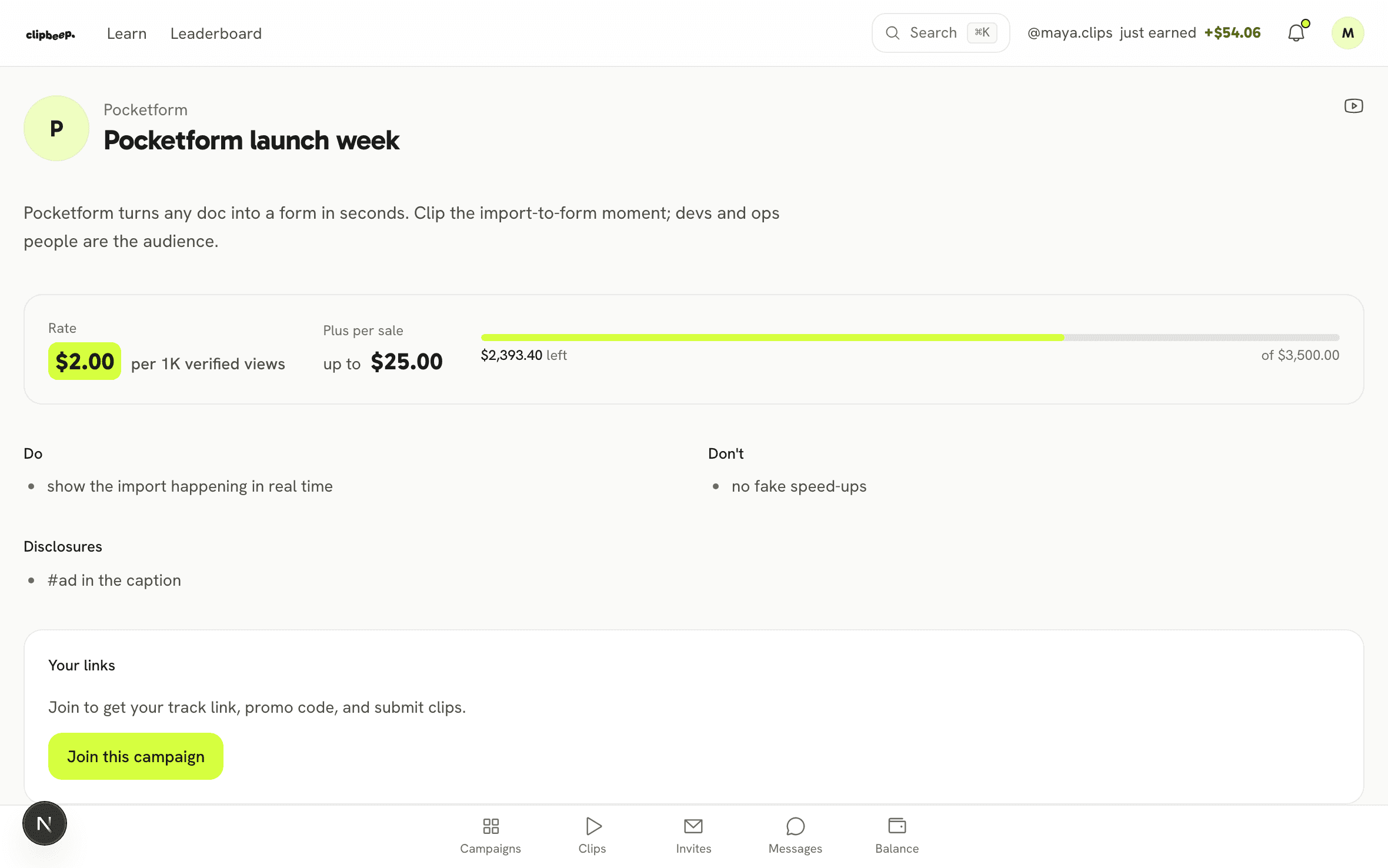 Post the clip, drop your link - product walkthrough