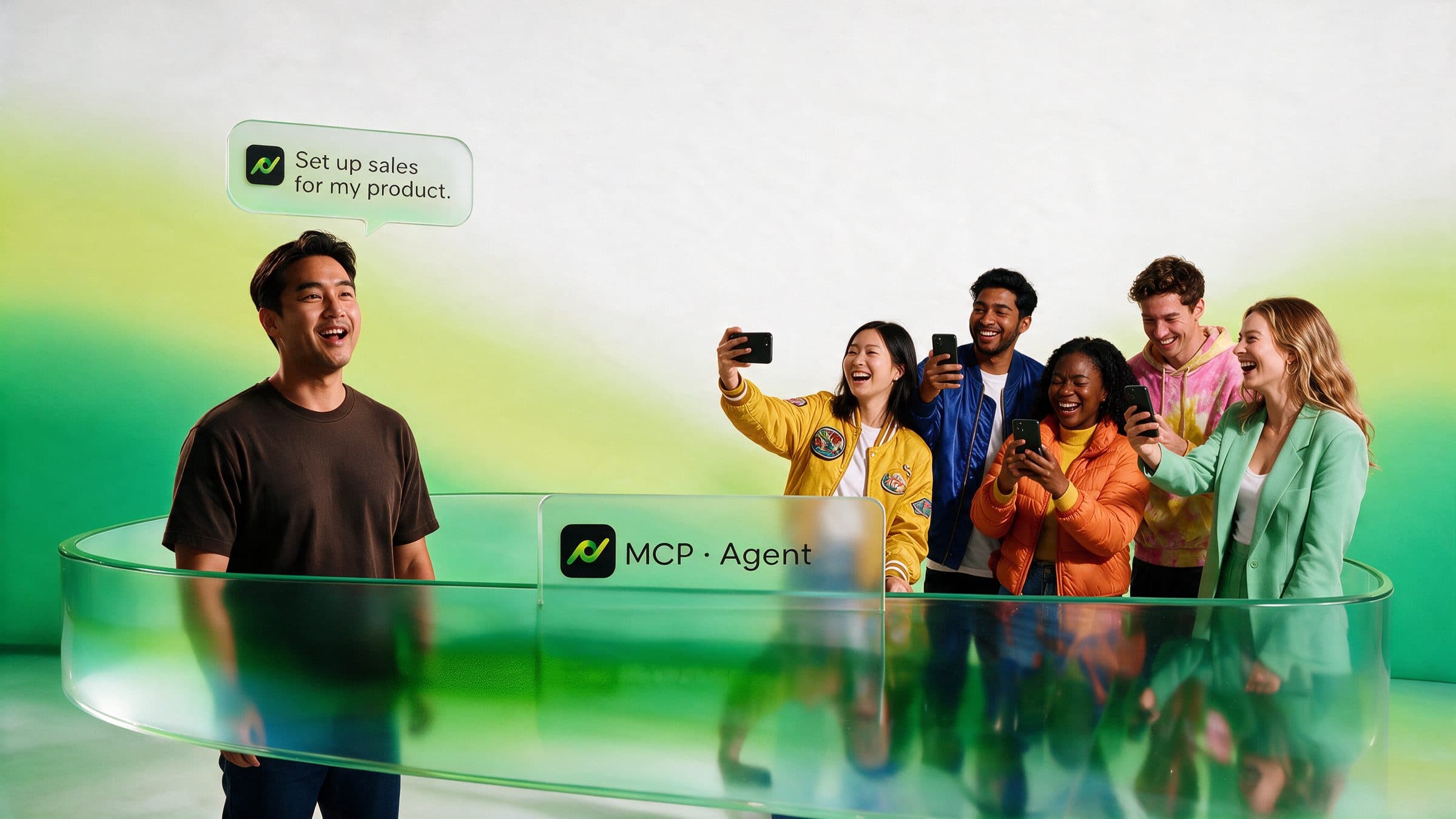 A founder asks his AI agent to set up sales for his product, and real creators film it on their phones.